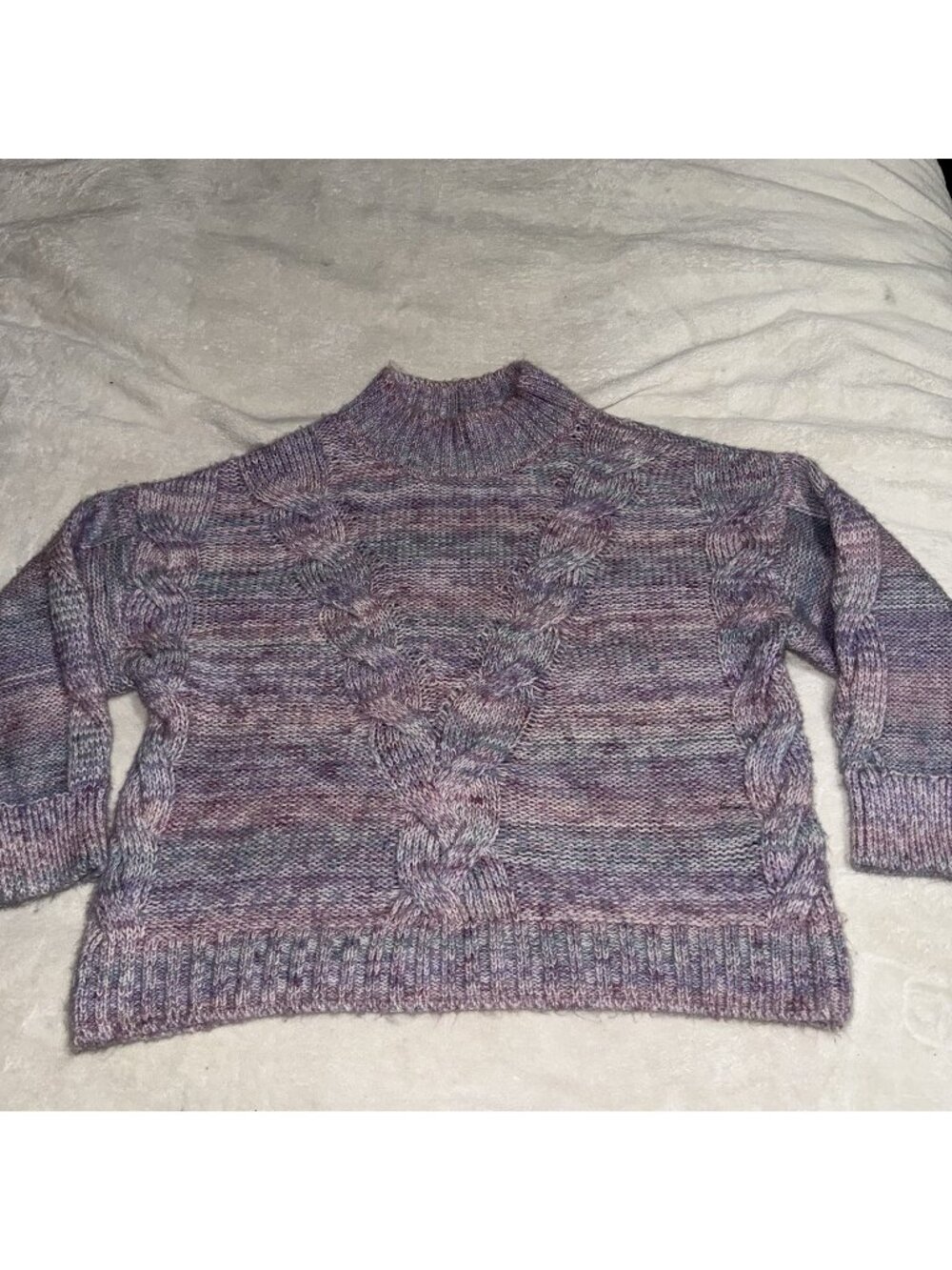 Maeve Anthropologie Womens Large Purple Cable Knit Mock Neck Sweater Marled